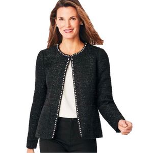 RSVP by Talbots Wool Blend Shimmer Boucle Tweed Jacket with Pearl Trim NWOT